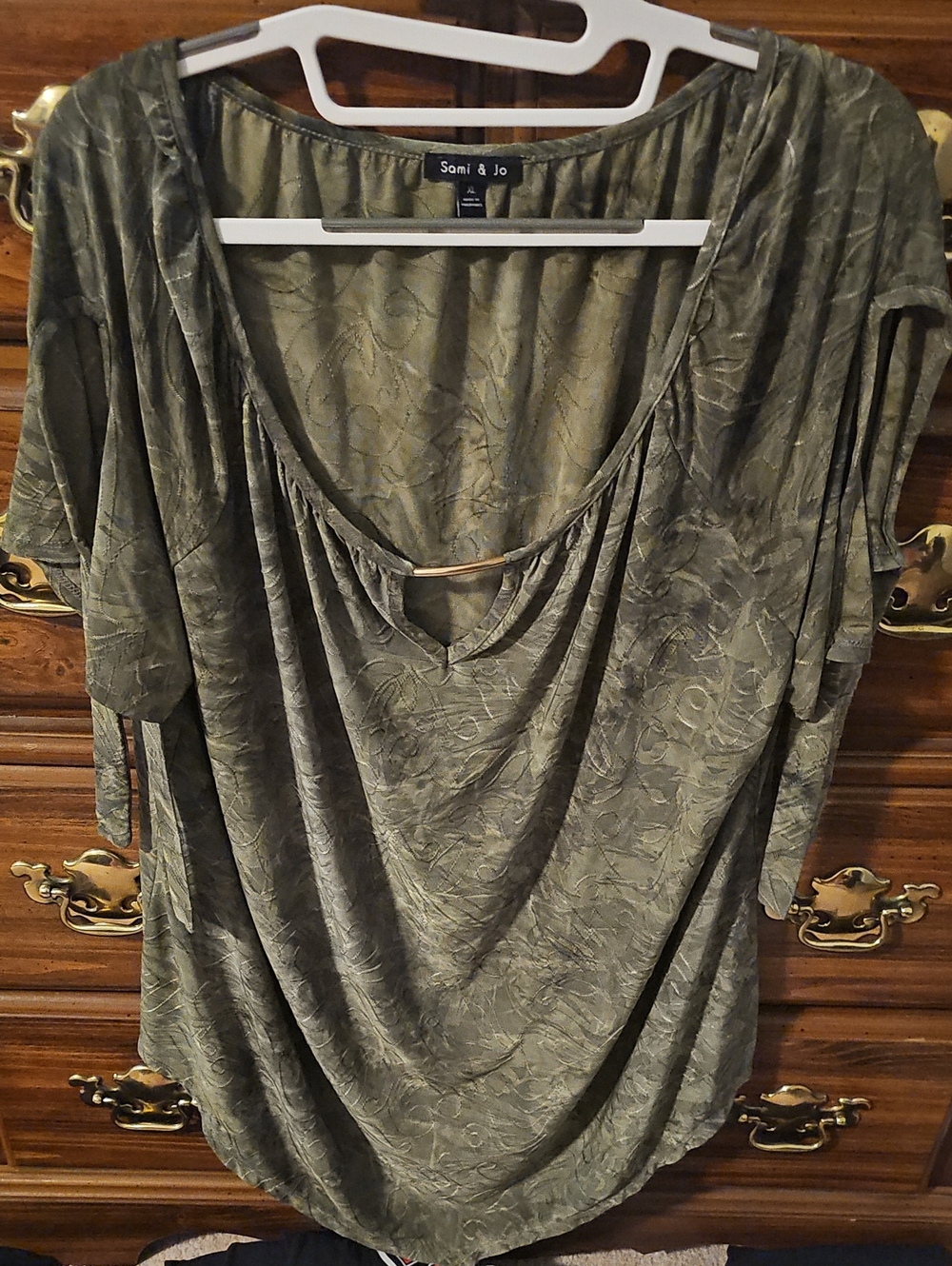 Sami & Jo Olive Green Drape Front Scoop Neck Top